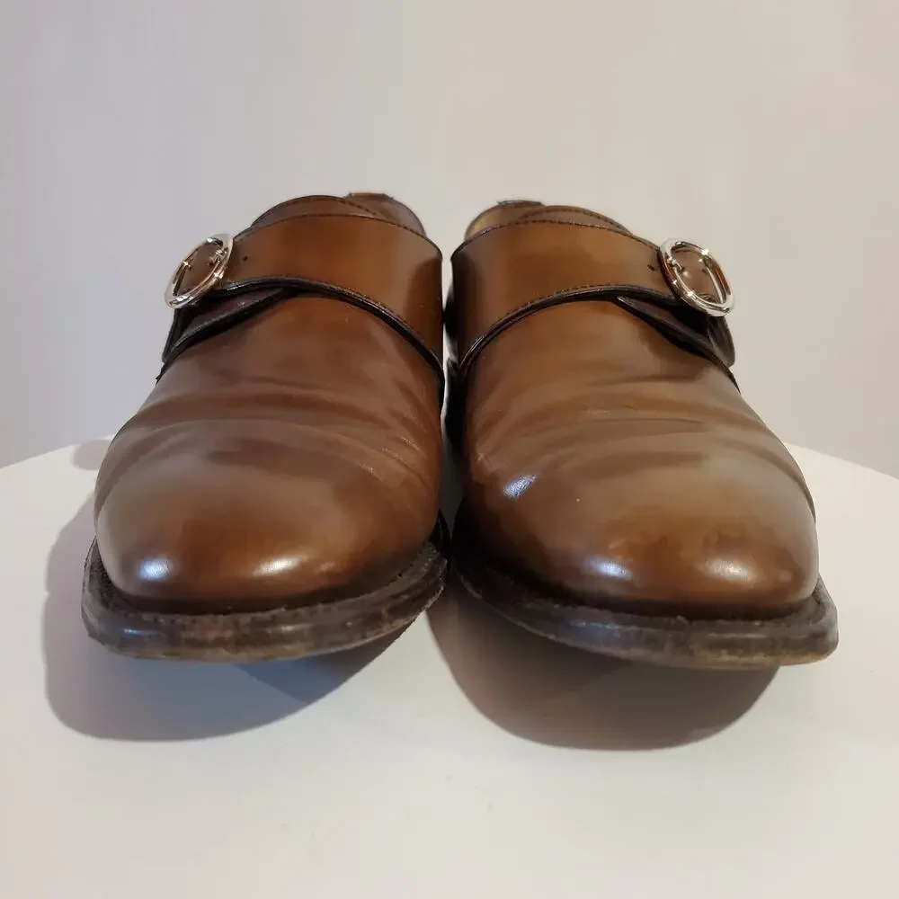 Moreschi Monk Strap Buckle Brown Leather Oxford Loafer Dress Shoes Mens Size 8